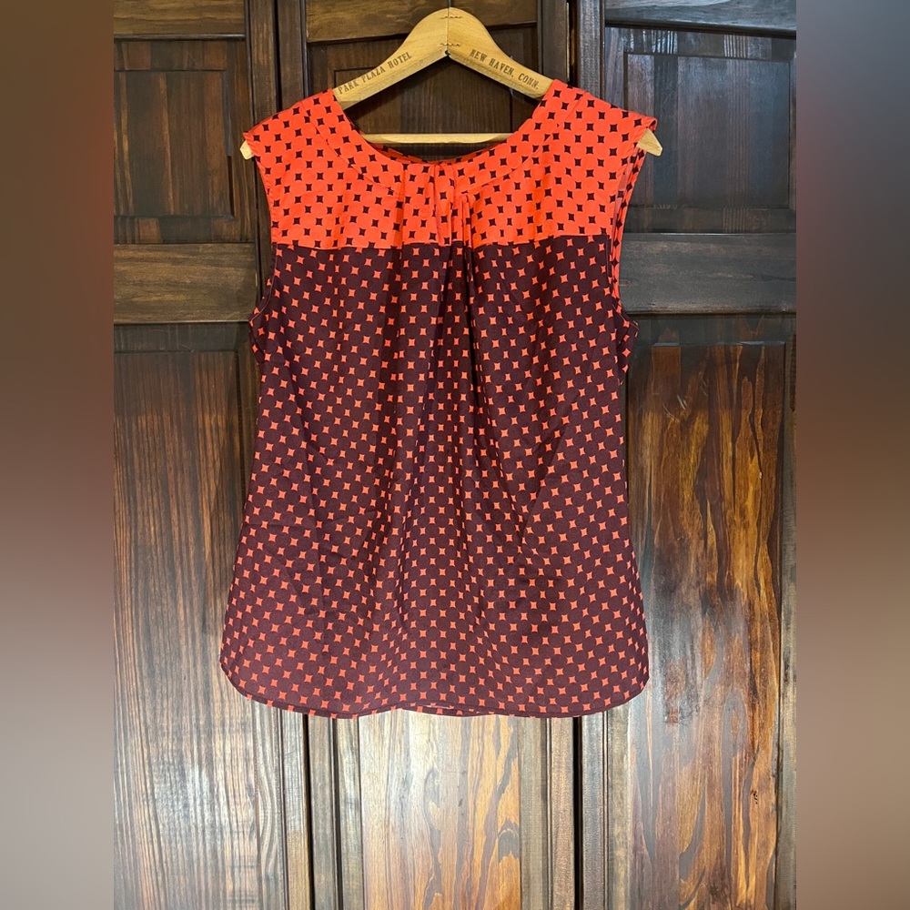 New York & Company Red‎ and Orange Patterned Blouse